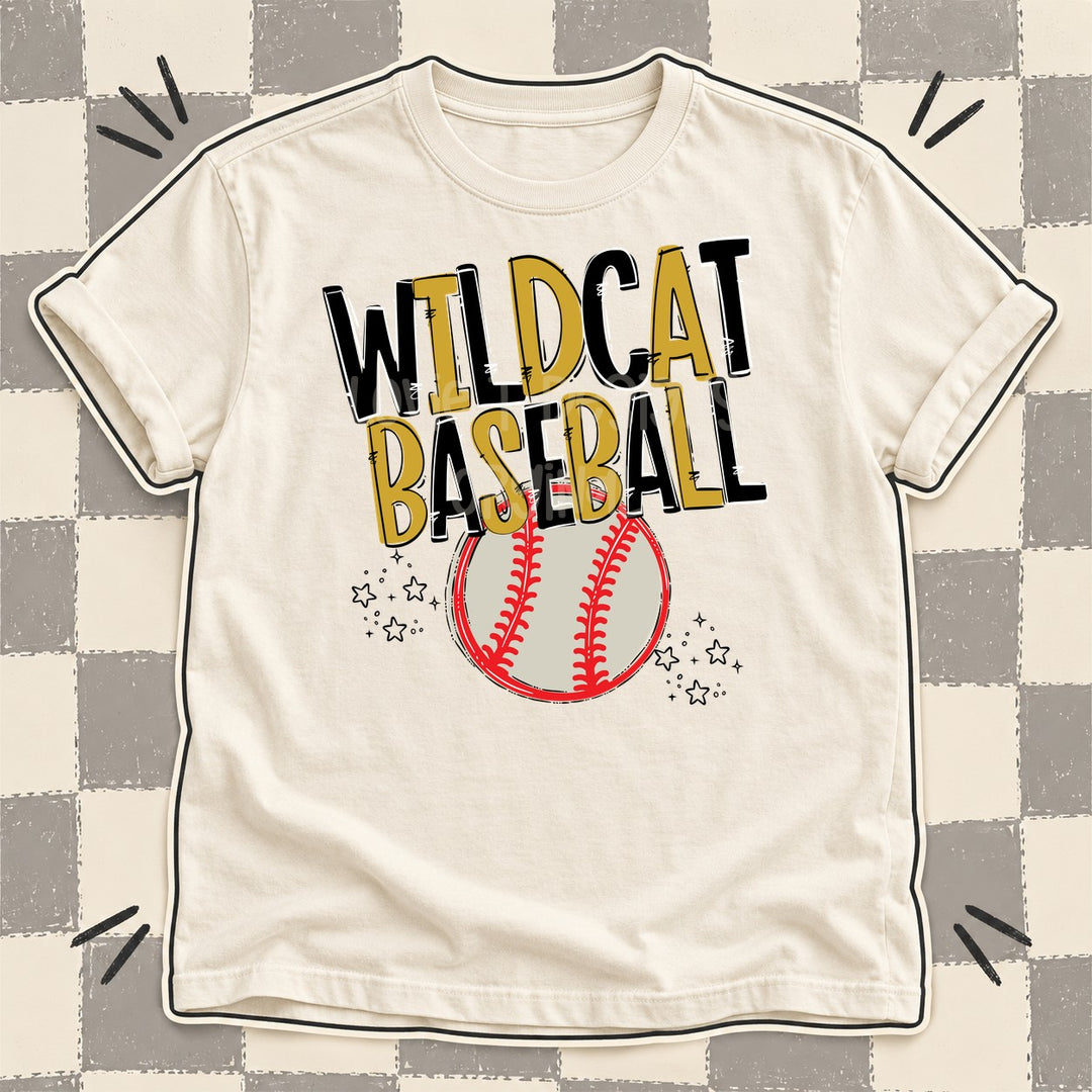 Wildcat Black Vegas Gold Team Go Baseball Mascots DTF transfer mockup