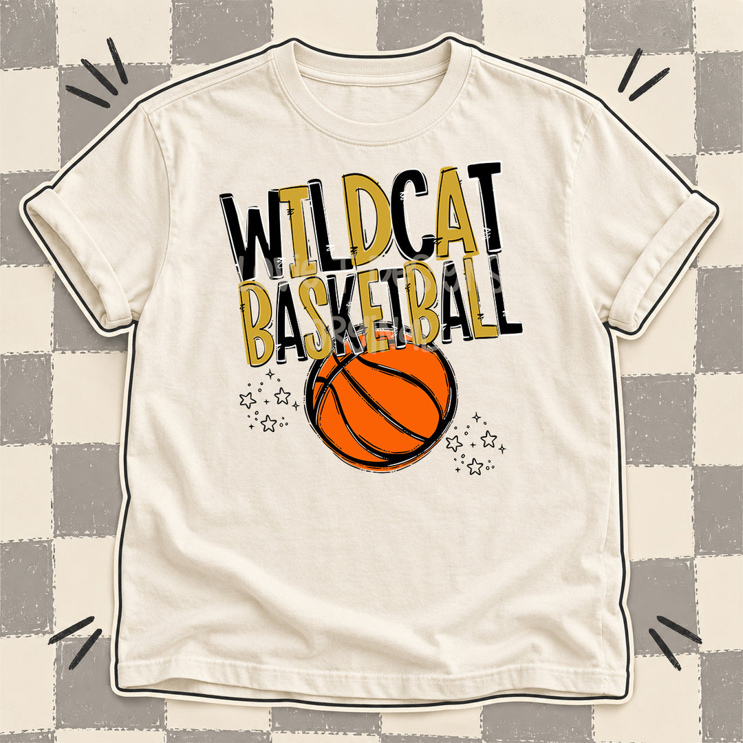 Wildcat Black Vegas Gold Team Go Basketball Mascots DTF transfer