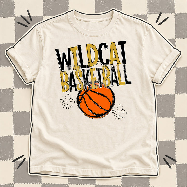 Wildcat Black Vegas Gold Team Go Basketball Mascots DTF transfer