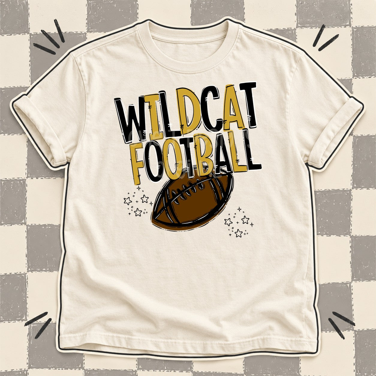 Team Go Football Mascots Wildcat Black Vegas Gold design