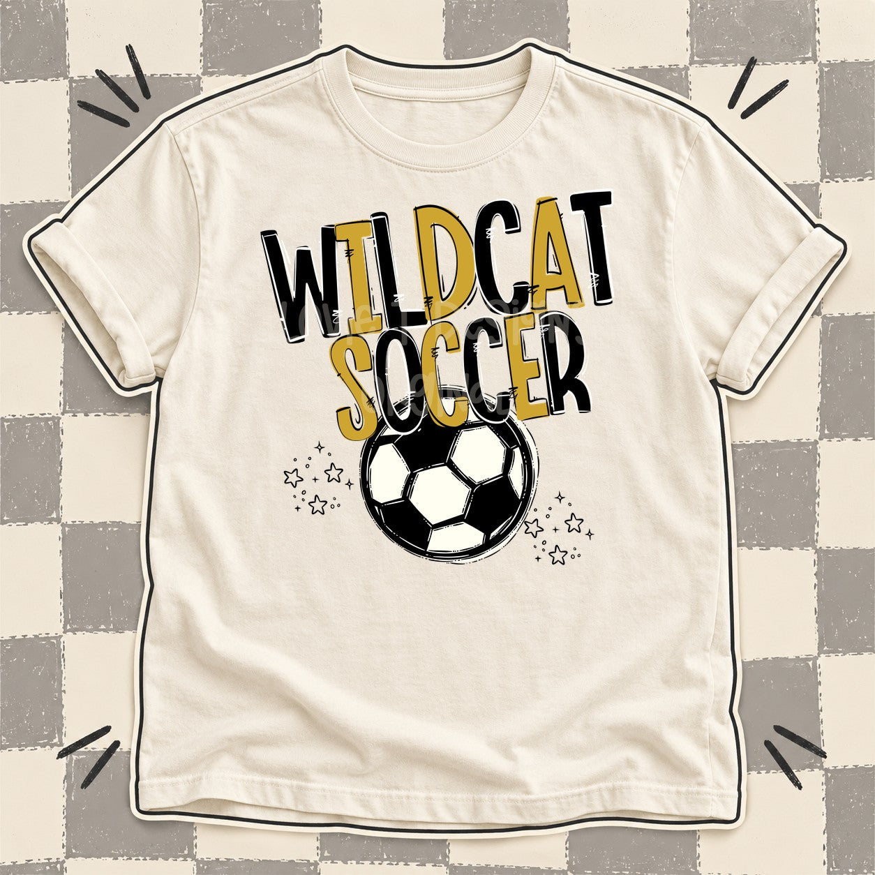 Team Go Soccer Mascots Wildcat Black Vegas Gold design