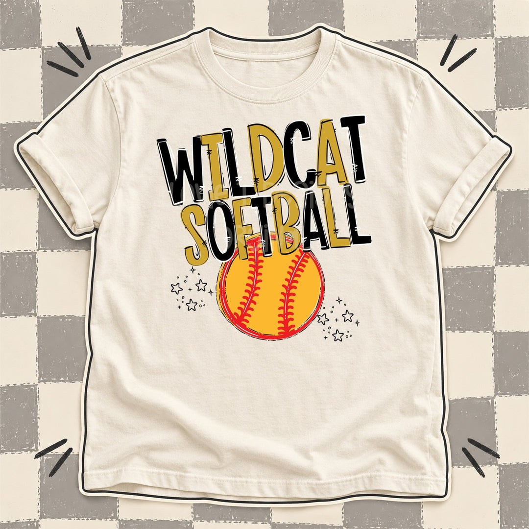 Wildcat Black Vegas Gold Team Go Softball Mascots DTF transfer mockup