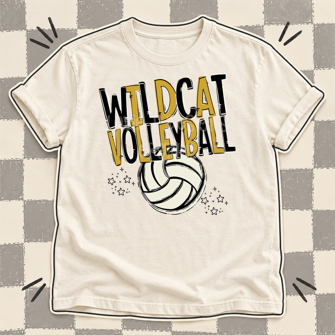 Wildcat Black Vegas Gold Team Go Volleyball Mascots DTF transfer mockup