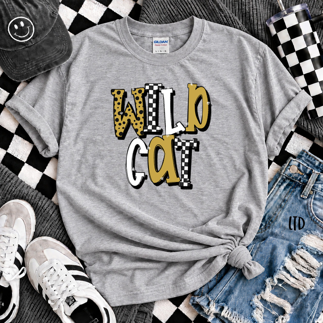 Dot Dot Check Mix Mascots Wildcat Black Vegas Gold design
