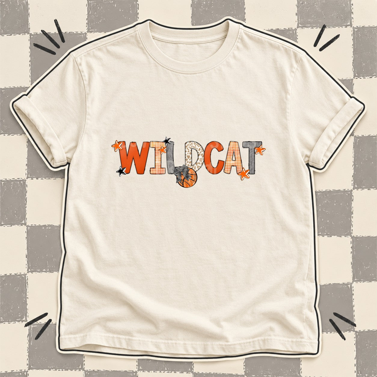 Mixed Doodle Basketball Mascots – Hoops Houndstooth Wildcat design