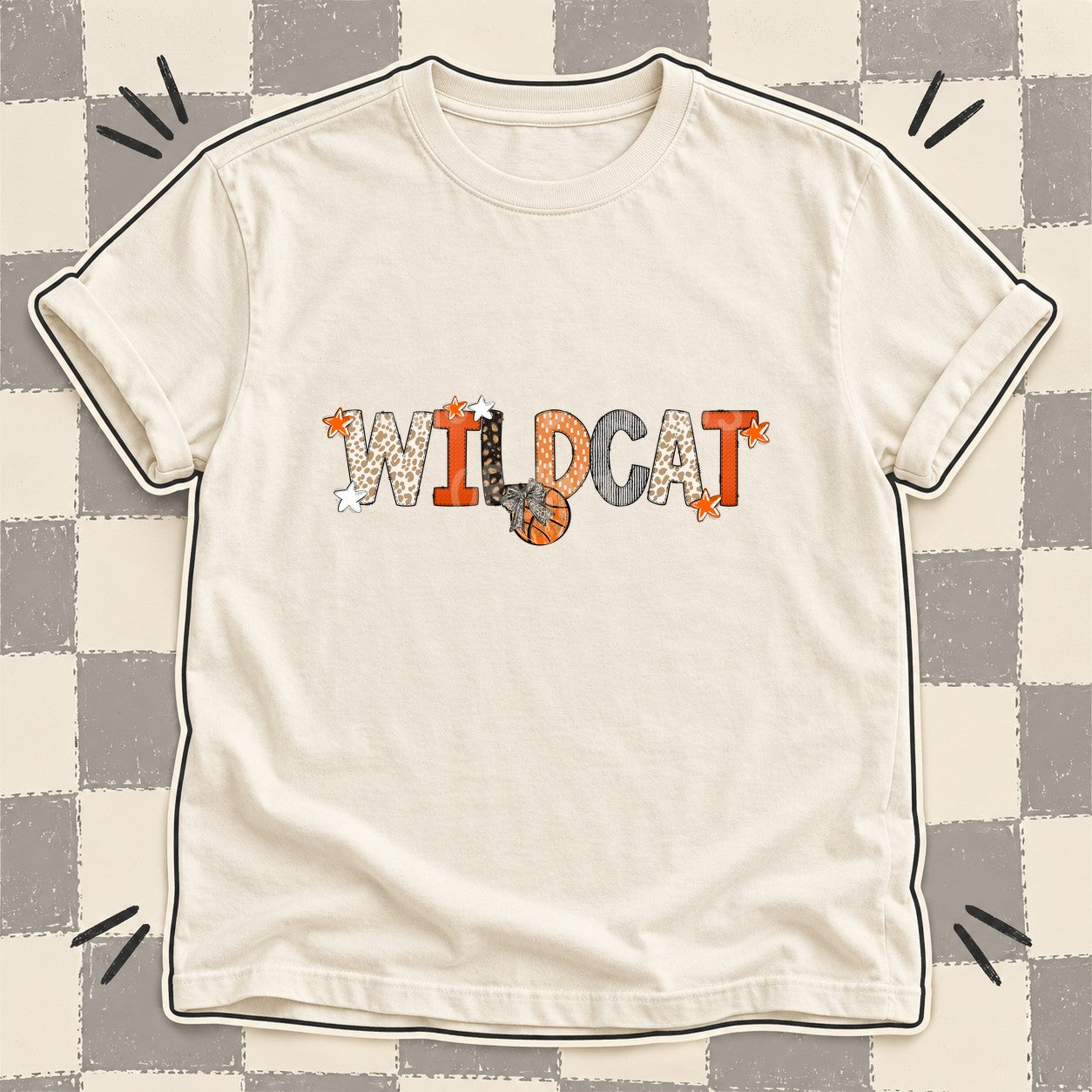 Mixed Doodle Basketball Mascots – Orange and Brown Wildcat design