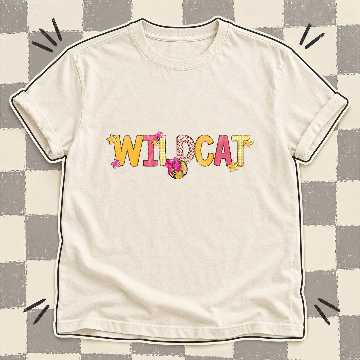 Mixed Doodle Softball Mascots – Stitched Softball Wildcat design
