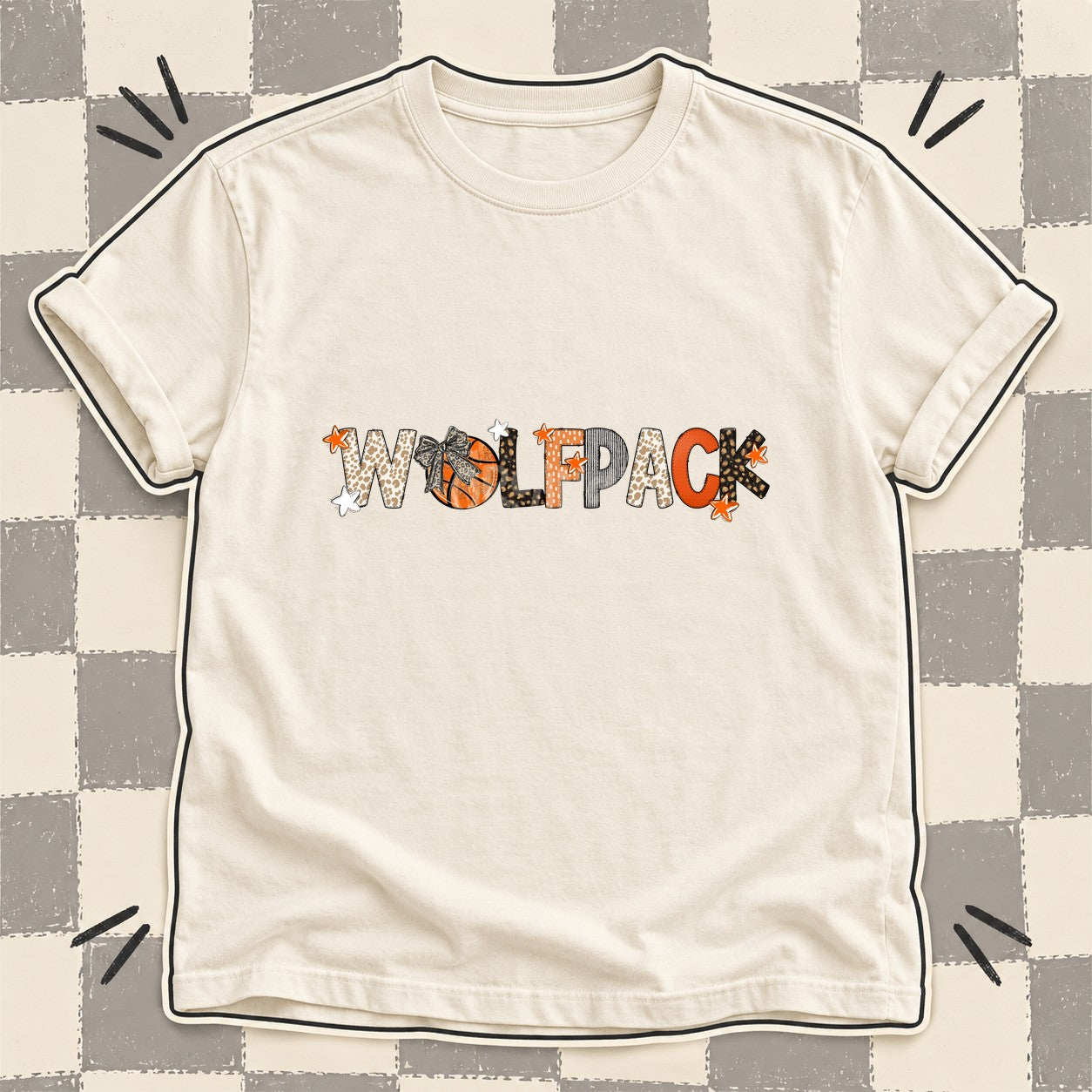 Mixed Doodle Basketball Mascots – Orange and Brown Wolfpack design