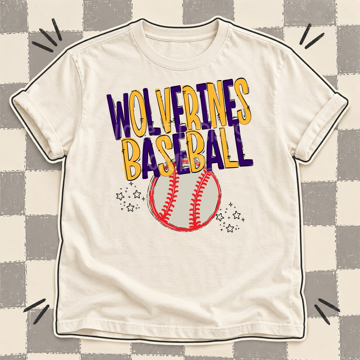 Team Go Baseball Mascots Wolverines Purple Yellow Gold design