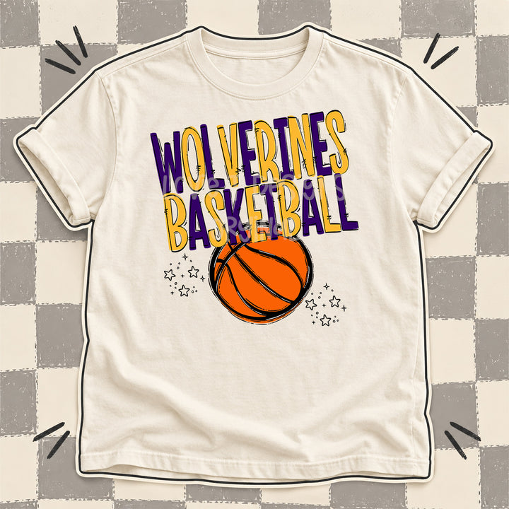 Wolverines Purple Yellow Gold Team Go Basketball Mascots DTF transfer