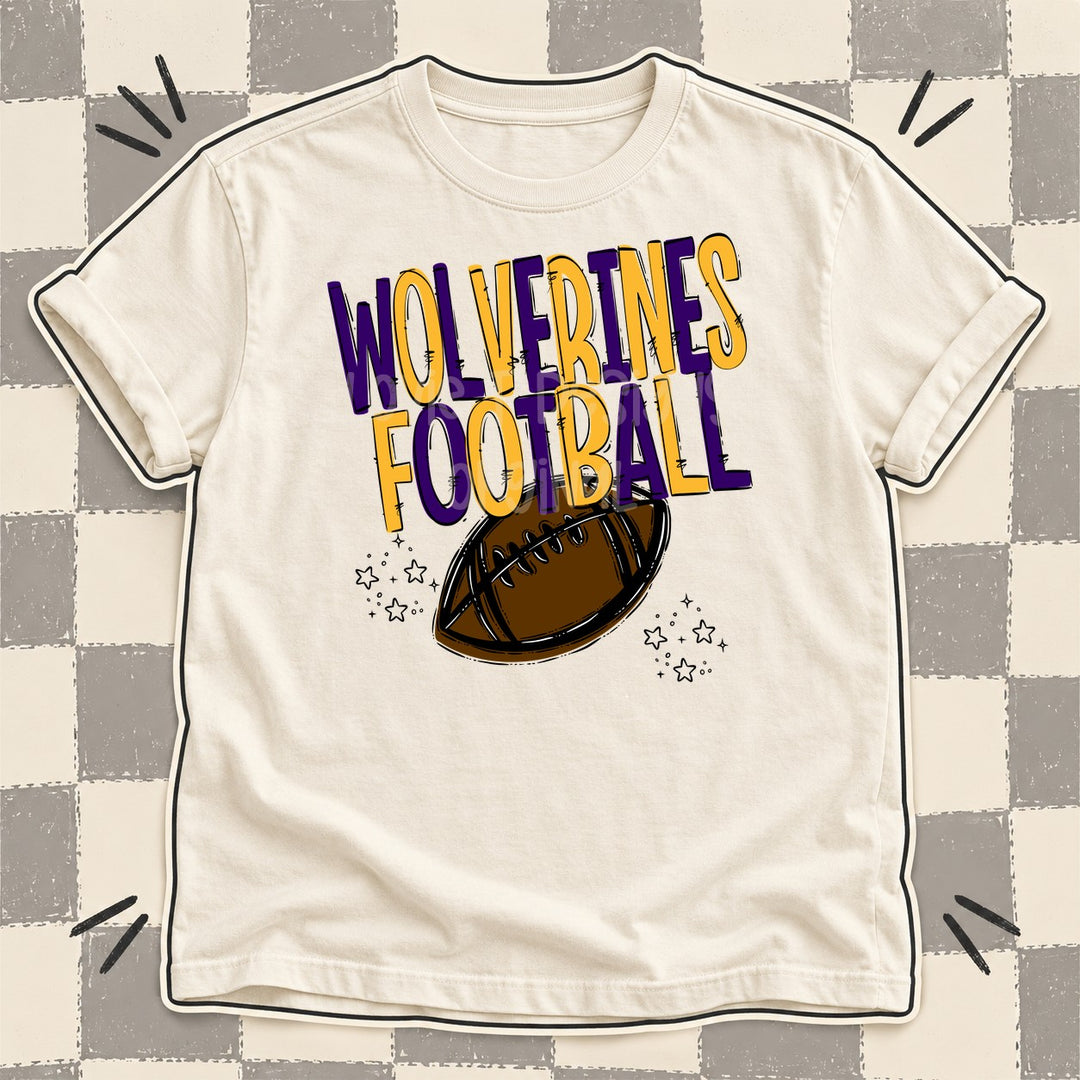Wolverines Purple Yellow Gold Team Go Football Mascots DTF transfer mockup