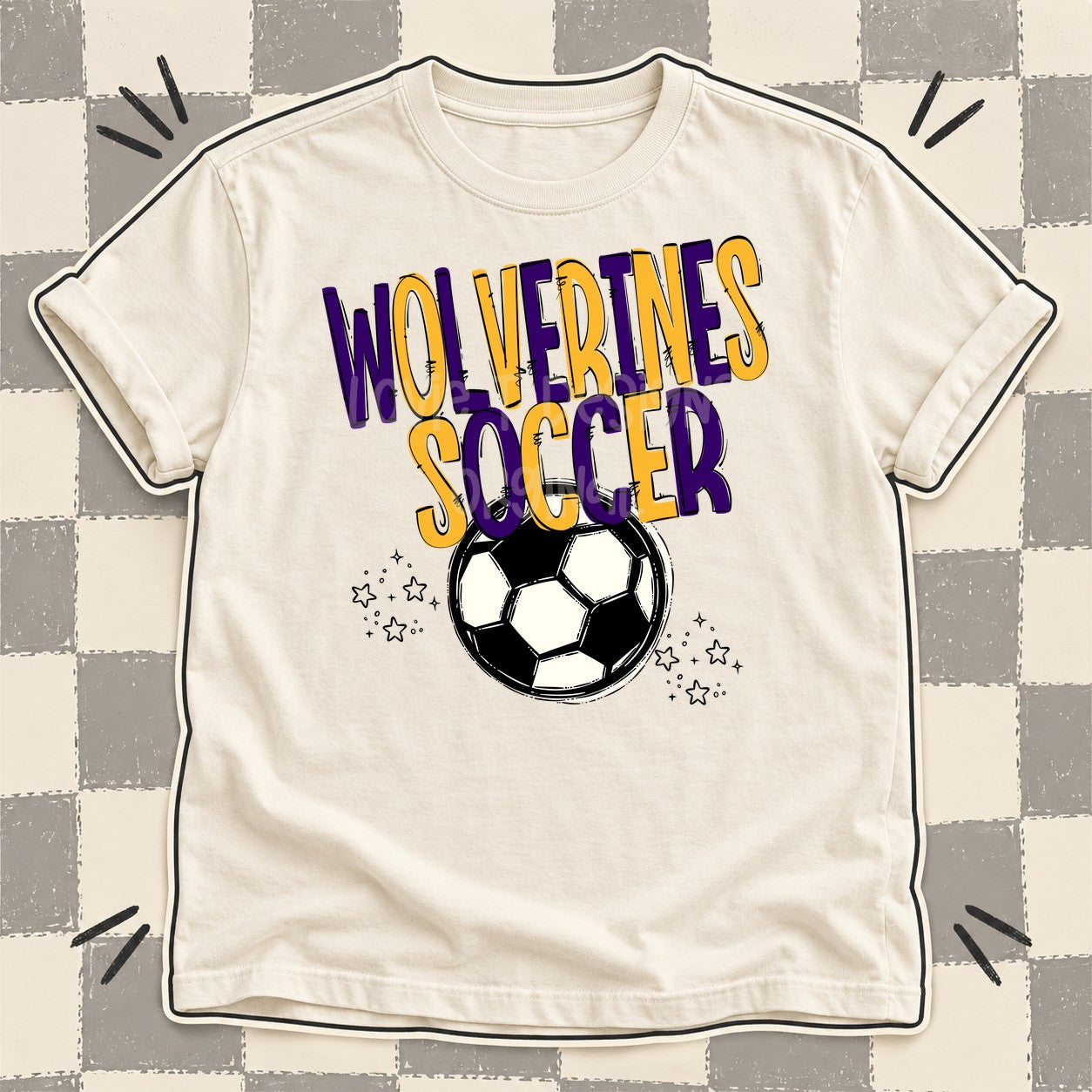 Team Go Soccer Mascots Wolverines Purple Yellow Gold design