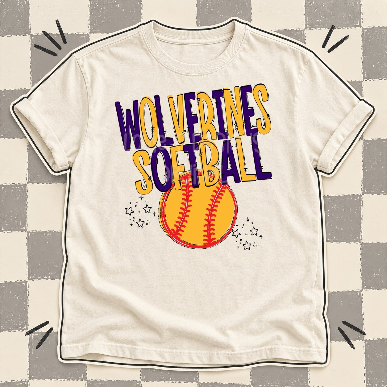 Team Go Softball Mascots Wolverines Purple Yellow Gold design