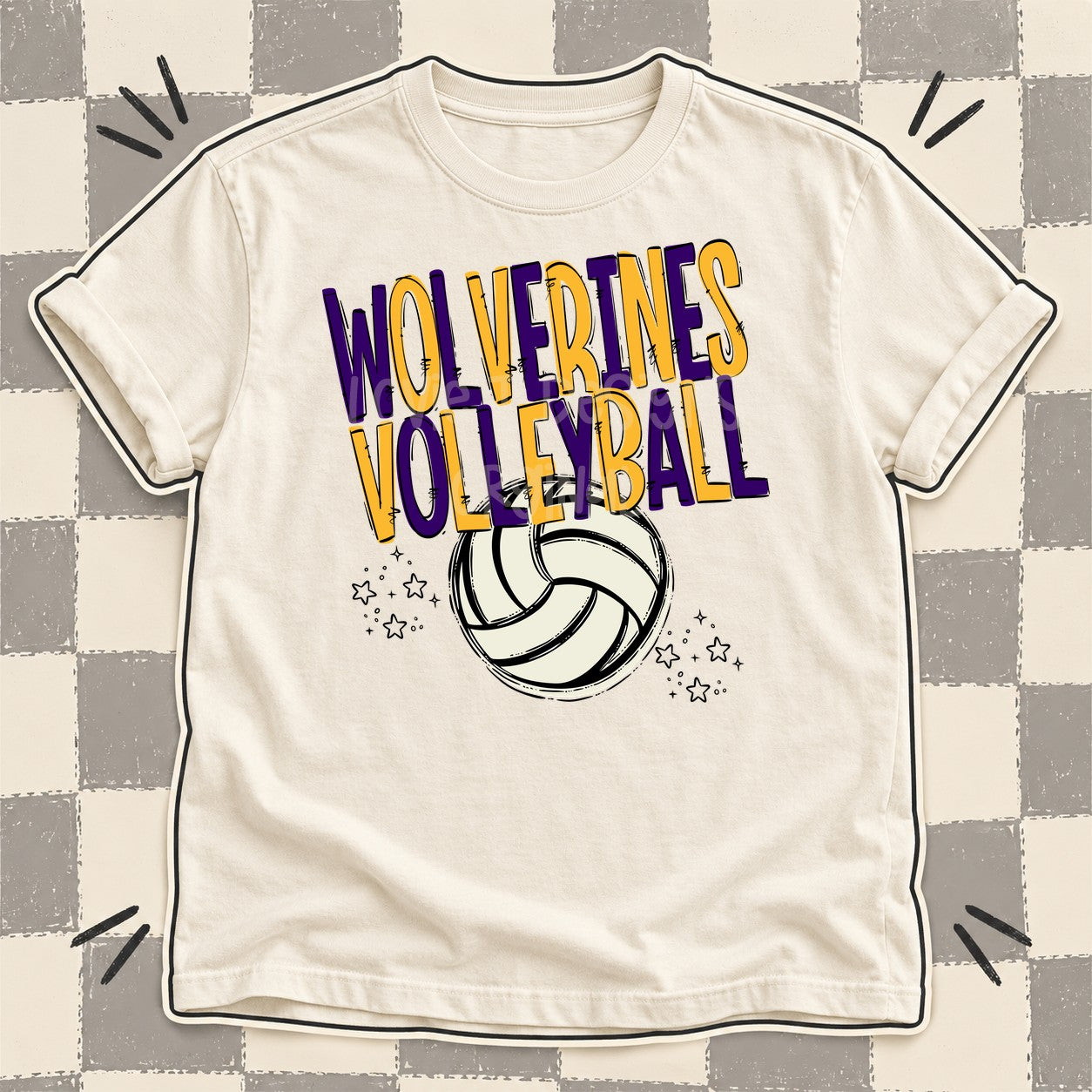 Team Go Volleyball Mascots Wolverines Purple Yellow Gold design
