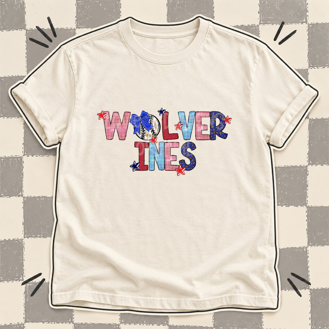 Mixed Doodle Baseball Mascots – Red and Royal Wolverines design