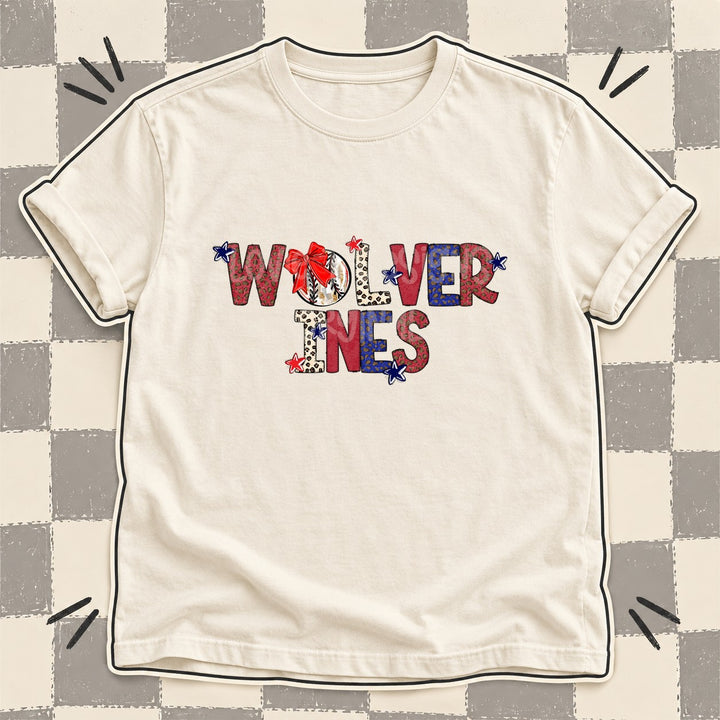 Wolverines Mixed Doodle Baseball Mascots – Leopard Red Navy DTF transfer mockup