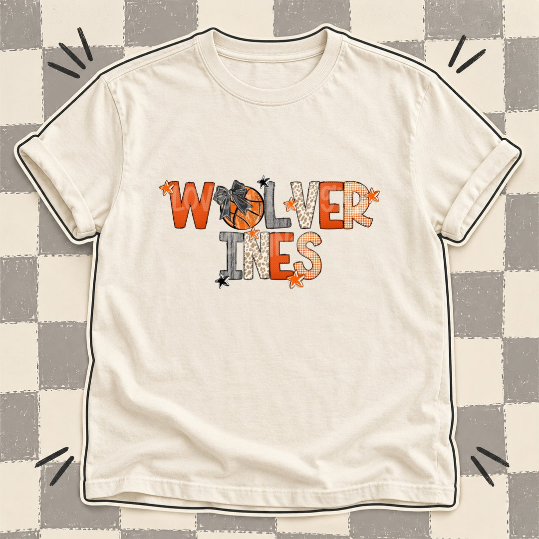 Wolverines Mixed Doodle Basketball Mascots – Hoops Houndstooth DTF transfer mockup