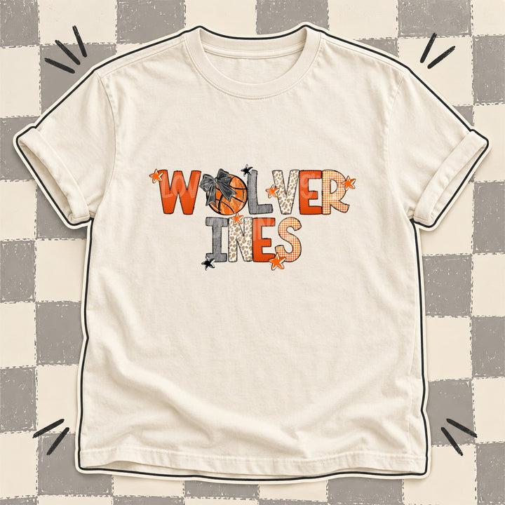 Wolverines Mixed Doodle Basketball Mascots – Hoops Houndstooth DTF transfer mockup