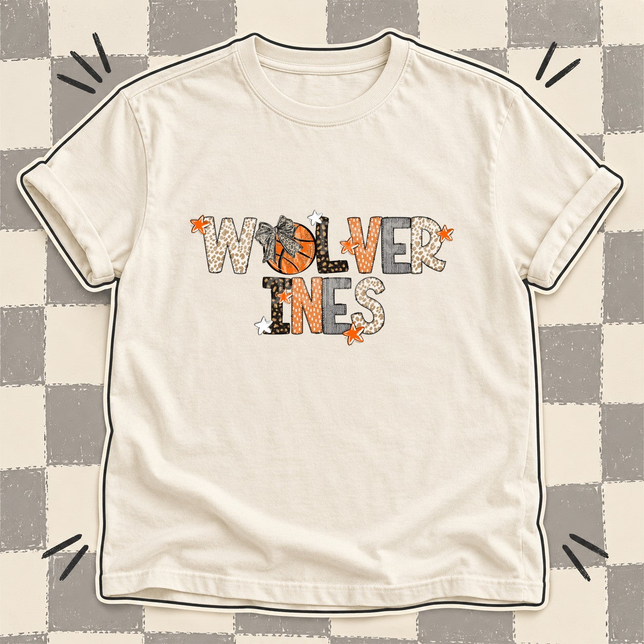 Mixed Doodle Basketball Mascots – Orange and Brown Wolverines design