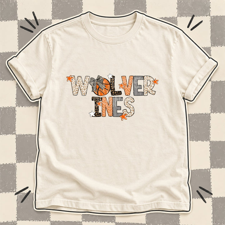 Wolverines Mixed Doodle Basketball Mascots – Orange and Brown DTF transfer mockup