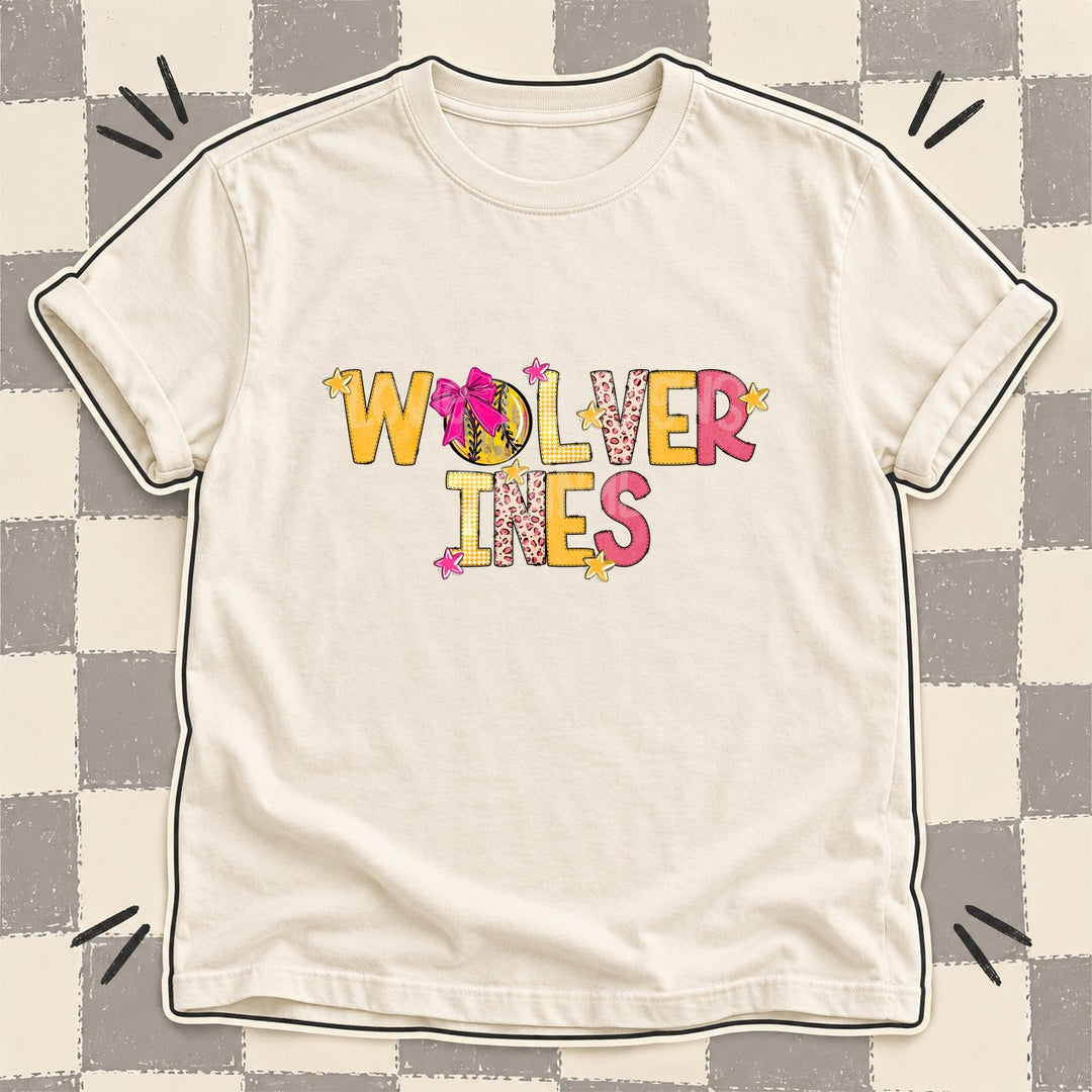 Wolverines Mixed Doodle Softball Mascots – Stitched Softball DTF transfer mockup