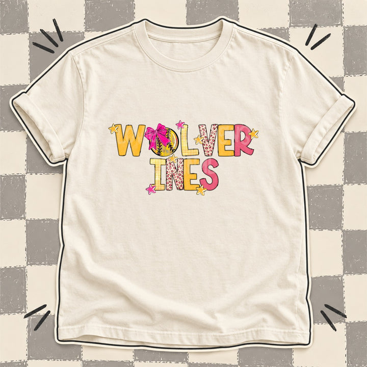 Wolverines Mixed Doodle Softball Mascots – Stitched Softball DTF transfer mockup