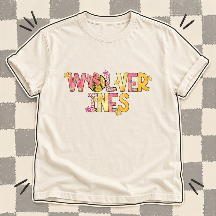 Wolverines Mixed Doodle Softball Mascots – Softball Brights DTF transfer mockup