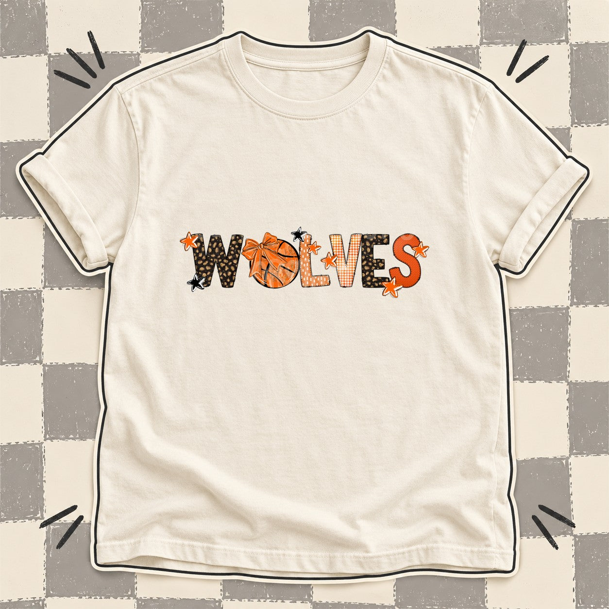 Mixed Doodle Basketball Mascots – Leopard Court Wolves design