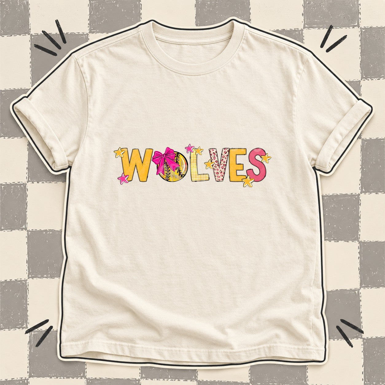 Mixed Doodle Softball Mascots – Stitched Softball Wolves design