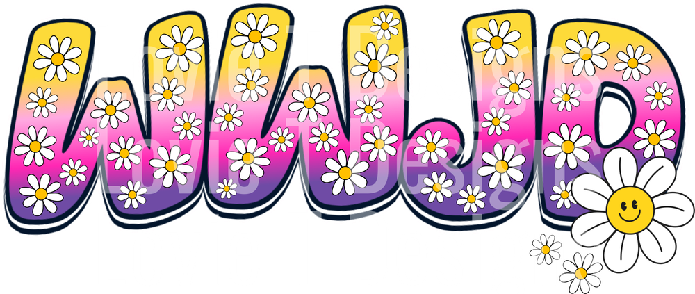 WWJD Groovy Daisies DTF transfer design