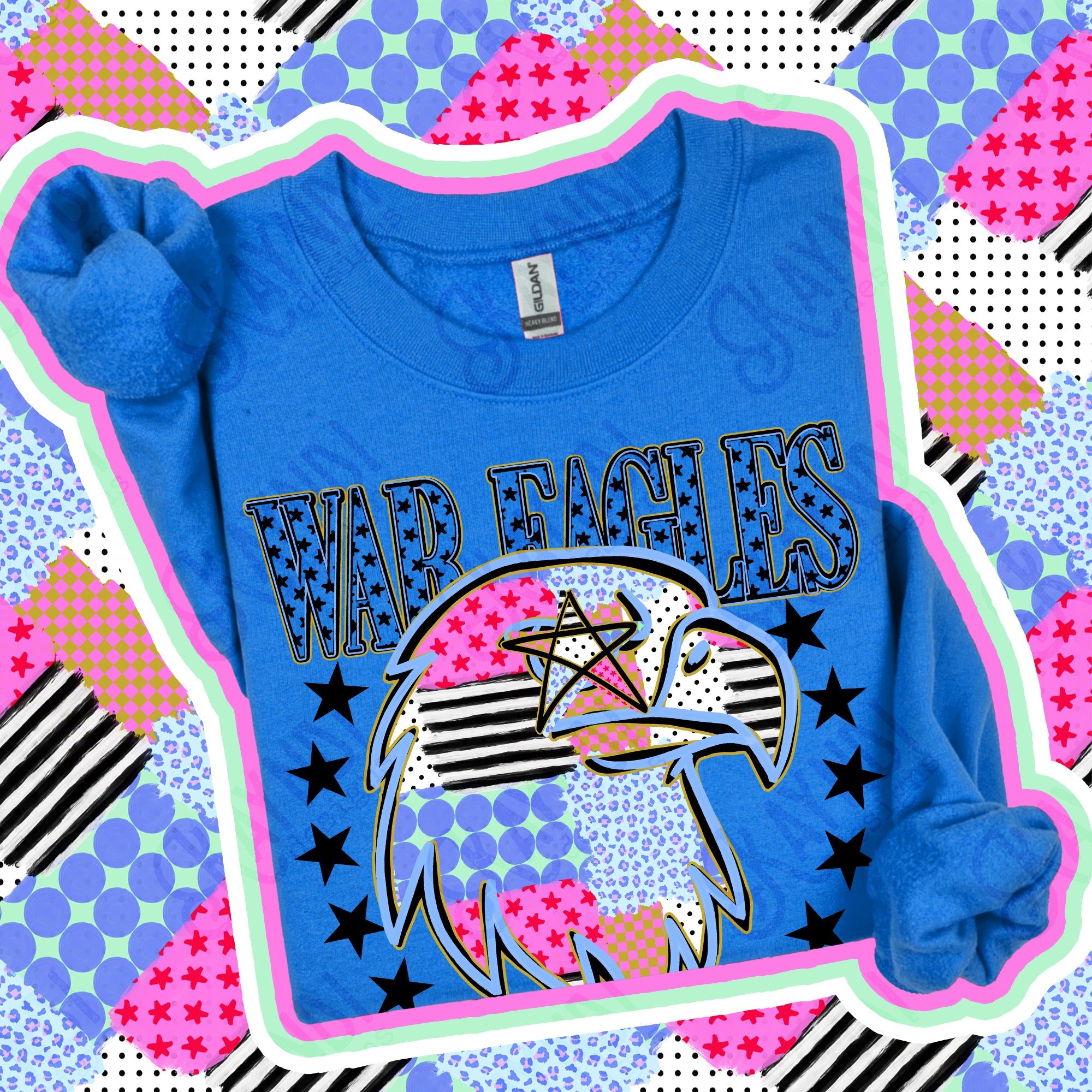 Patchwork Varsity Stars Mascots War Eagles design