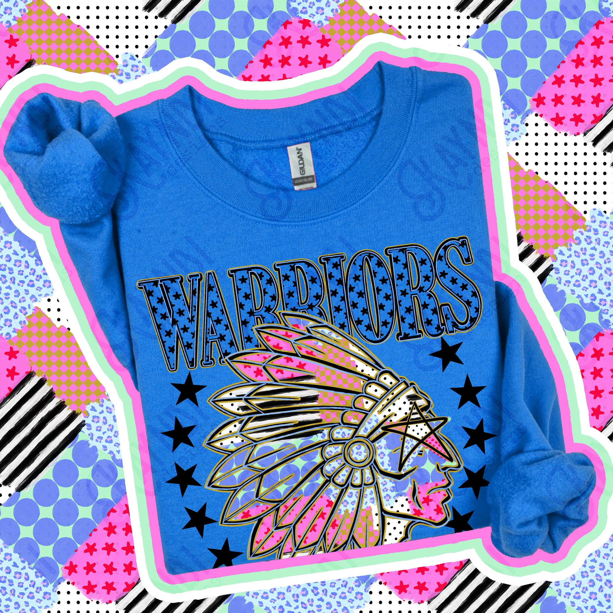 Patchwork Varsity Stars Mascots Warriors design