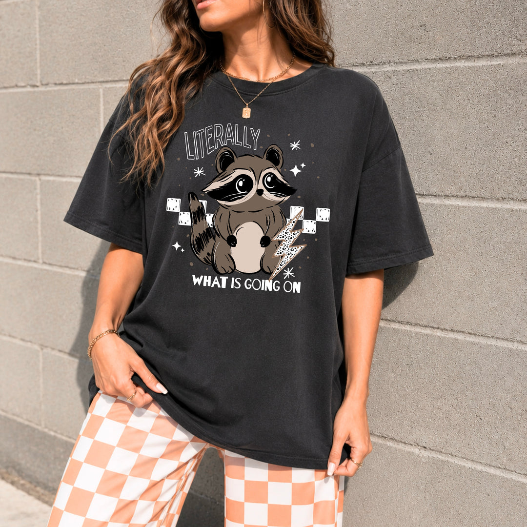 Literally What Is Going On Raccoon (White) DTF transfer – mockup