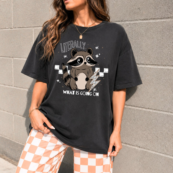 Literally What Is Going On Raccoon (White) DTF transfer – mockup