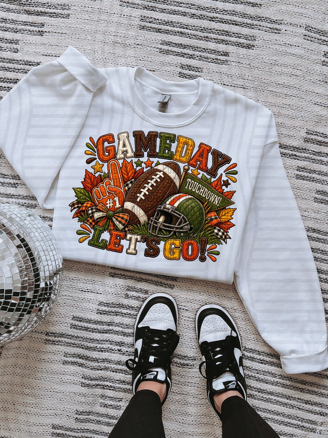 Gameday Let's Go DTF transfer pressed on a sweatshirt