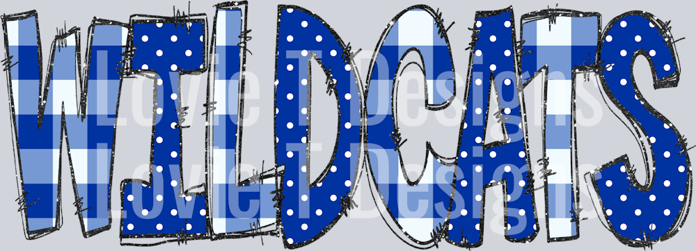Wildcats Doodle Gingham Dots & Glitter Blue White