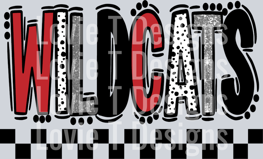 Wildcats Red Dk Gray Doodle Dot Mascot