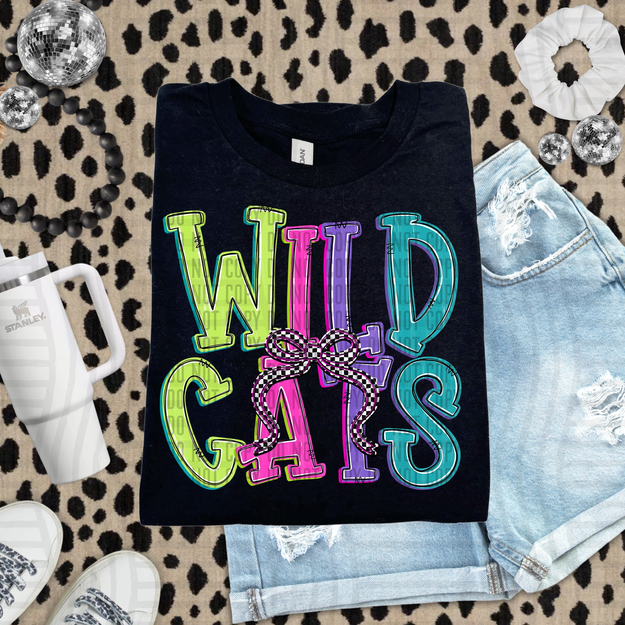 Checker Neons Stacked Mascots Wildcats design