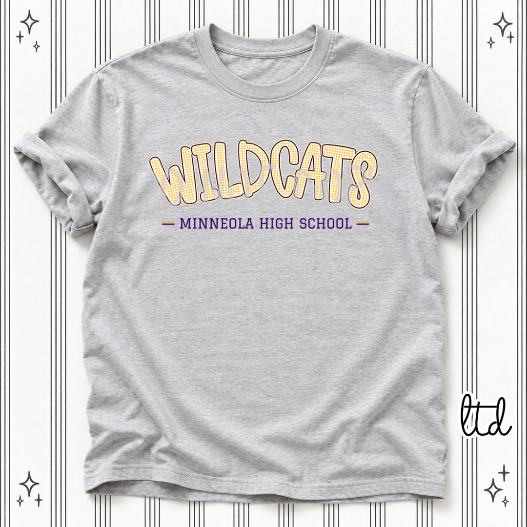 Wildcats Minneola Purple Yellow Gold Gingham School Spirit DTF transfer