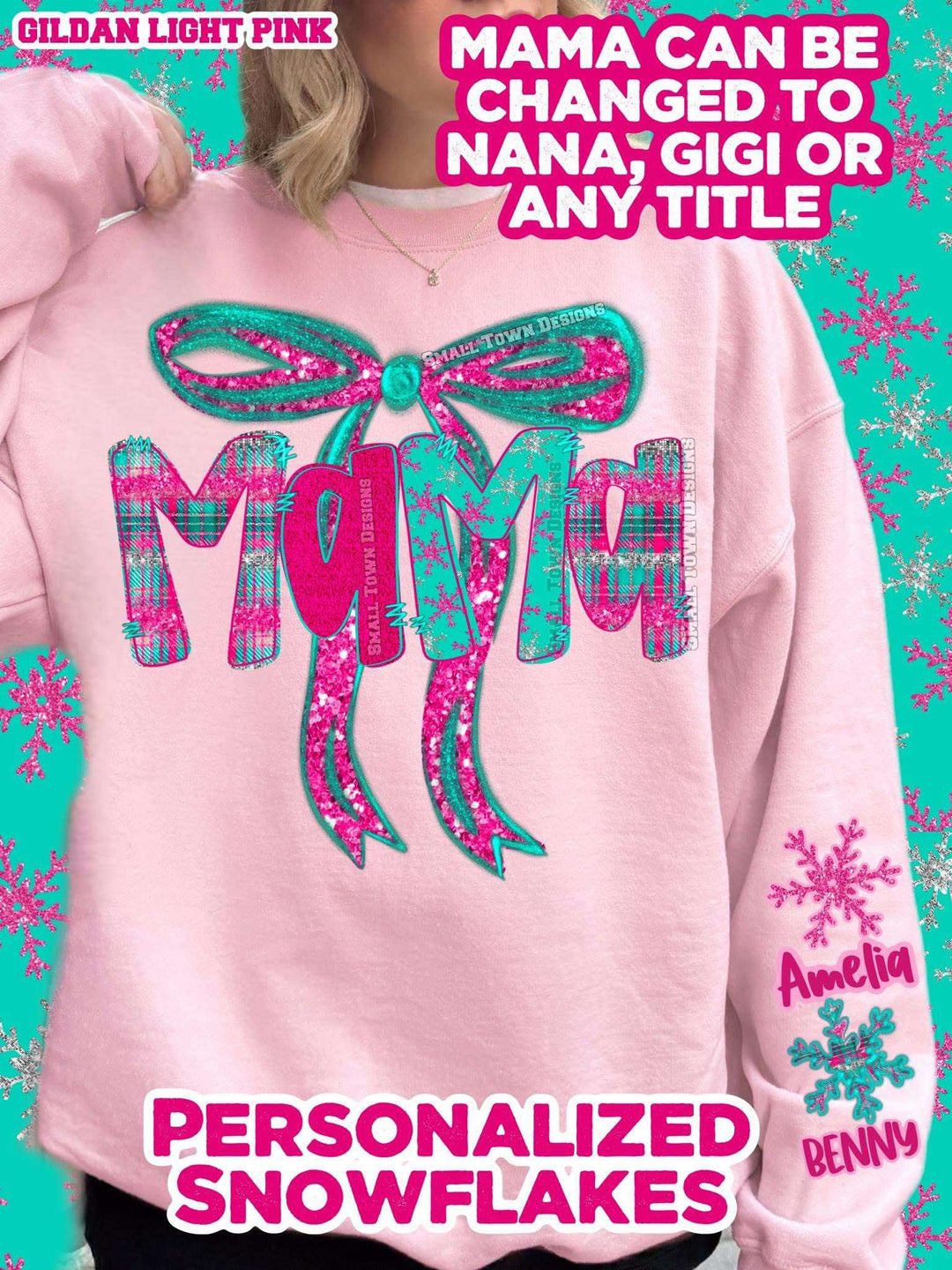 WINTER PINK AND TEAL SNOWFLAKES