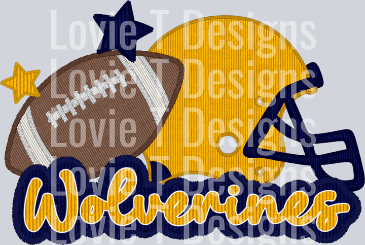 Wolverines Helmet and Football Faux Applique