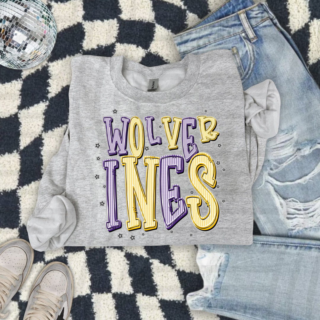 Wolverines Purple & Yellow Gold Seersucker Chic Two Color DTF transfer mockup