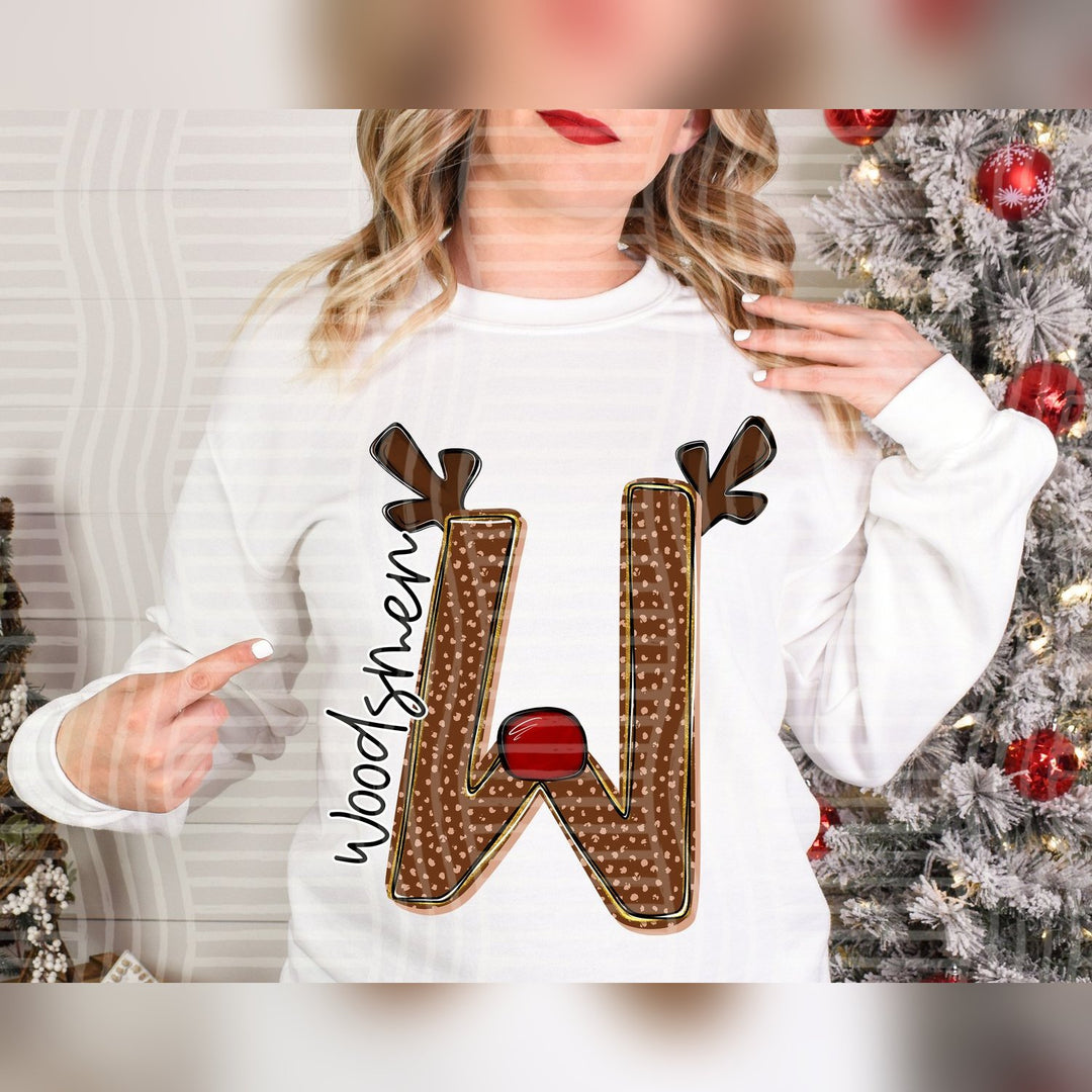 Woodsmen Deer Antler Initial Mascots DTF transfer