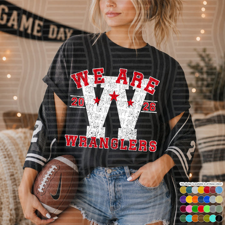 Wranglers Varsity Initials White Outline Mascots DTF transfer