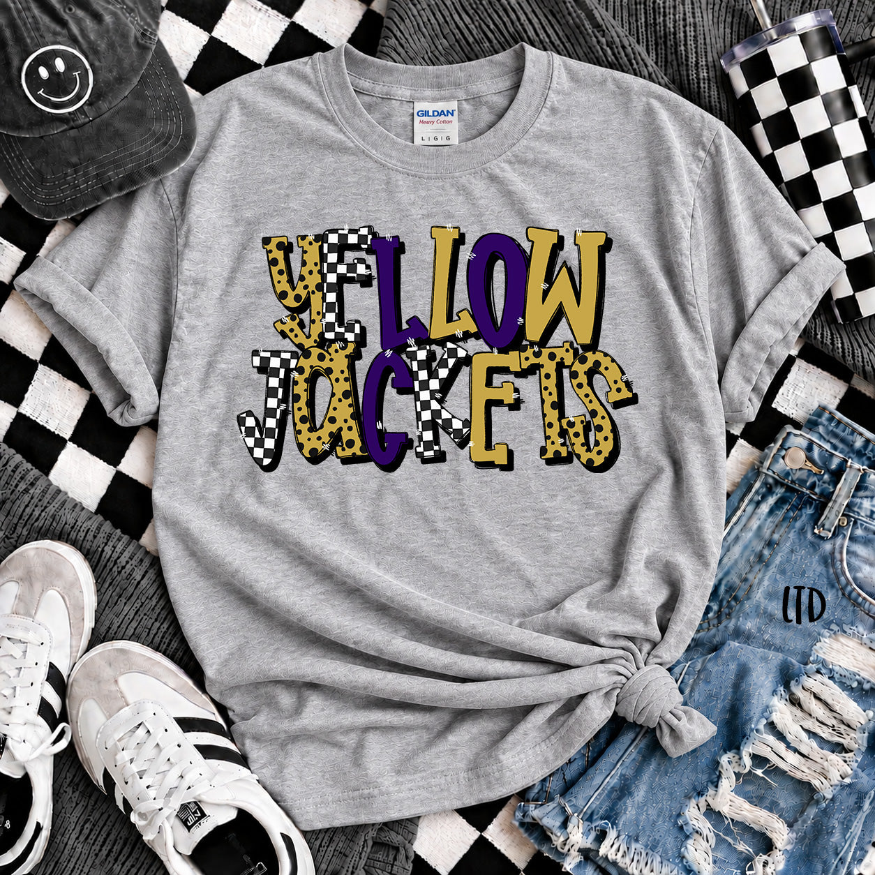 Dot Dot Check Mix Mascots Yellowjackets Vegas Gold Purple design