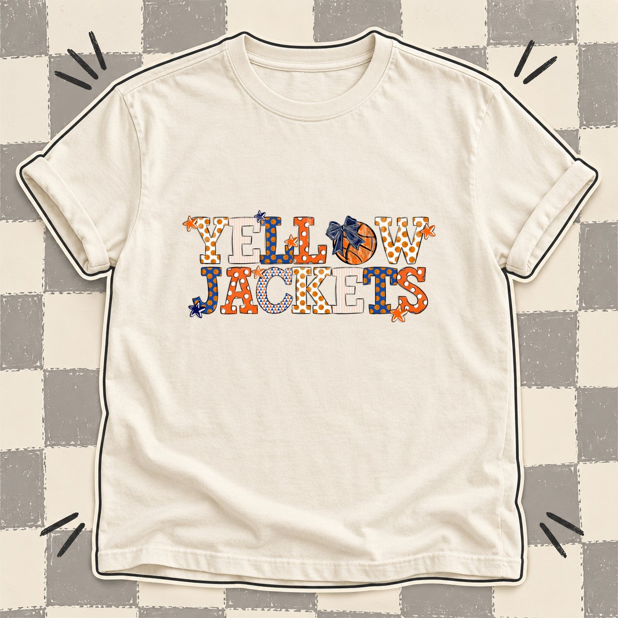 Mixed Doodle Basketball Mascots – Court Classic Yellowjackets design