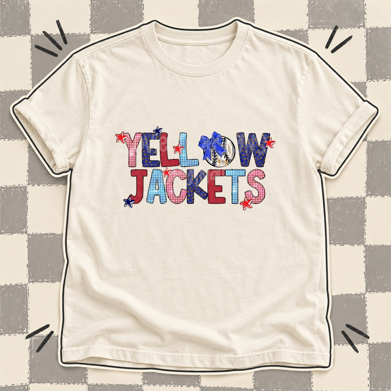 Mixed Doodle Baseball Mascots – Red and Royal Yellowjackets design