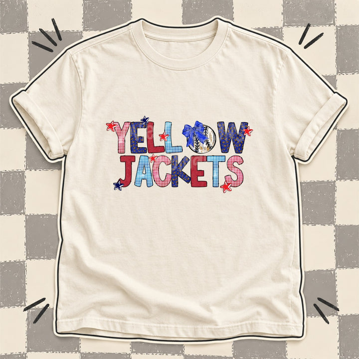Yellowjackets Mixed Doodle Baseball Mascots – Red and Royal DTF transfer mockup