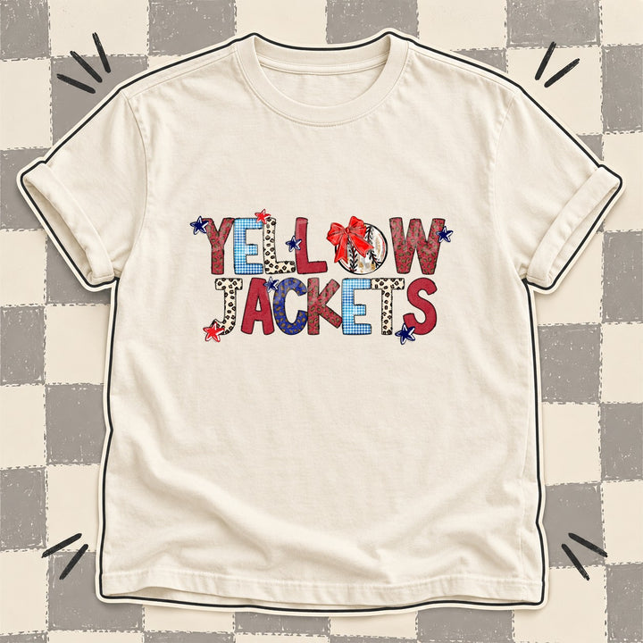 Yellowjackets Mixed Doodle Baseball Mascots – Leopard Red Navy DTF transfer mockup