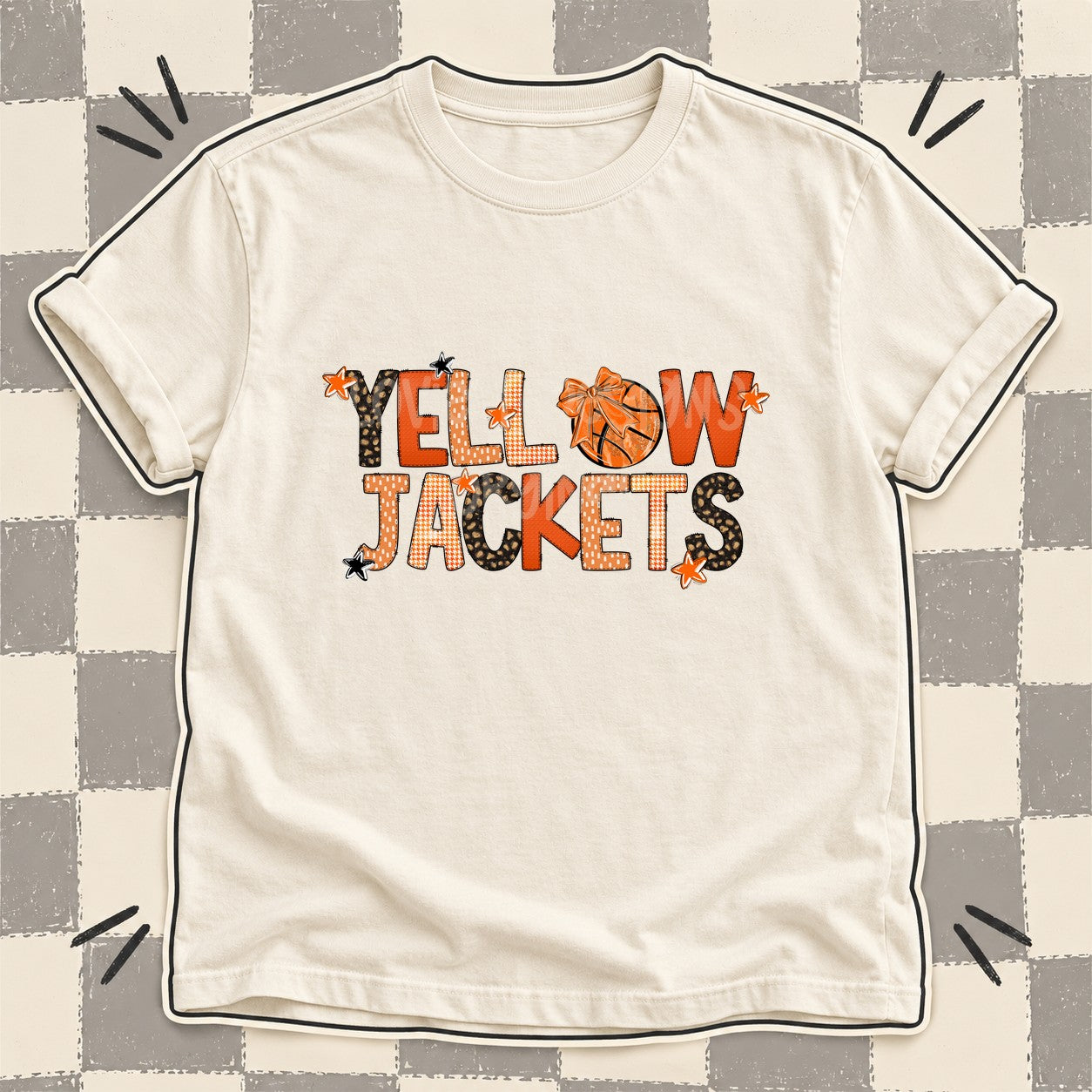 Mixed Doodle Basketball Mascots – Leopard Court Yellowjackets design